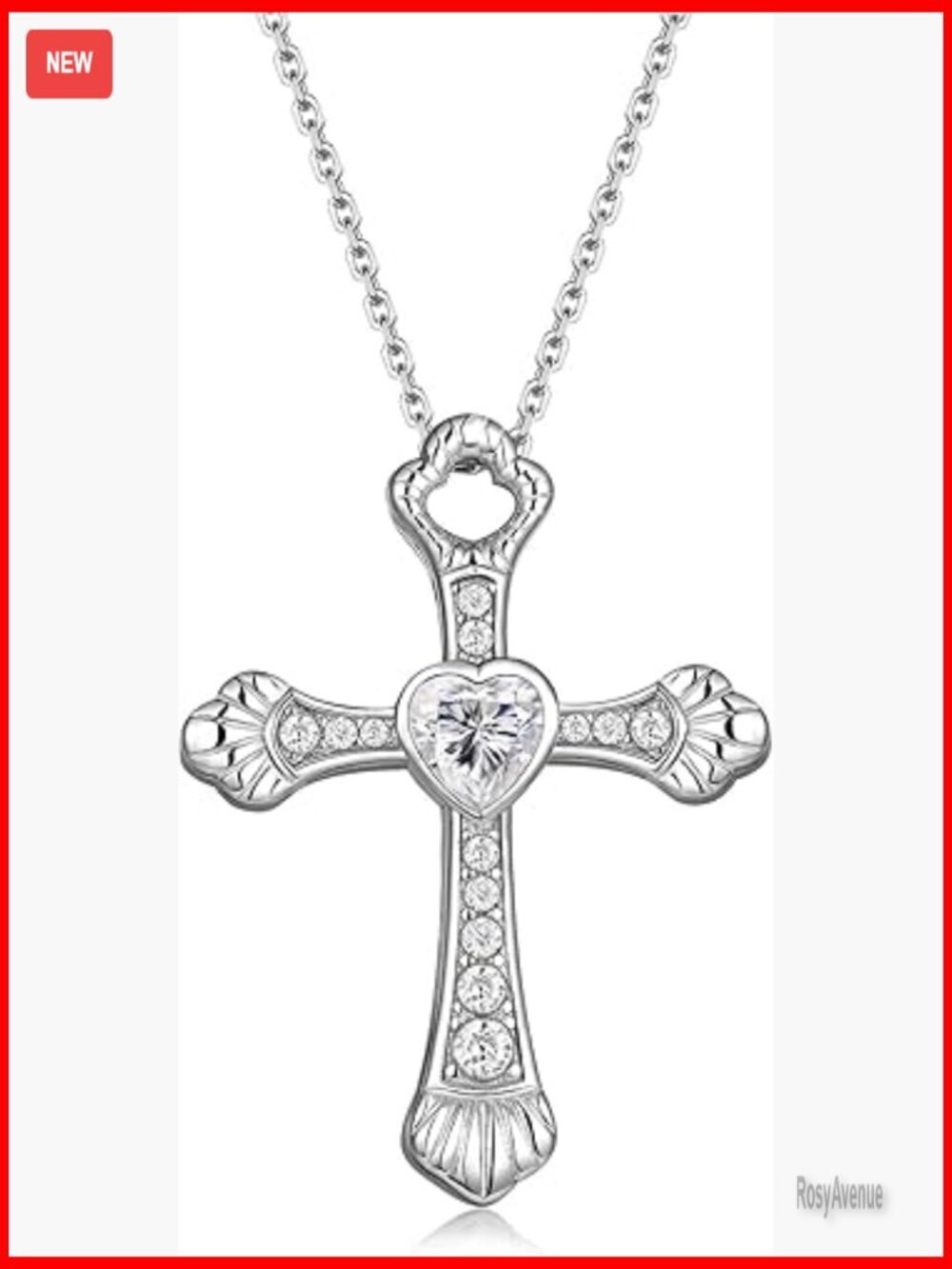 Sterling Silver Moissanite Cross Necklace Adjustable Chain Christian Jewelry